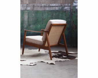GORGEOUS Sculptural Mid Century Folke Ohlsson Kofod Larsen style Danish Modern Lounge Chair stunning Wood (ONE LEFT)