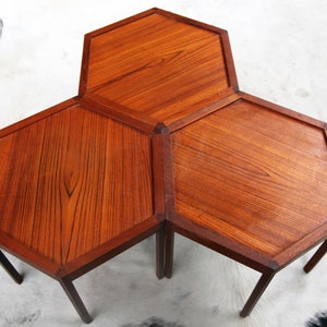 INCREDIBLE Set of 3 Hans Andersen Artex Brazilian Rosewood stacking Hexagonal tables DENMARK geometric Mid Century 60s sculptural MCM table image 2