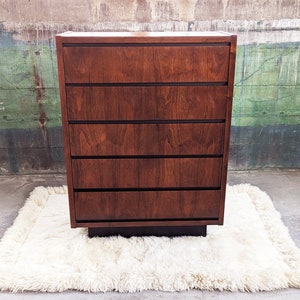 Mid Century Modern Brutalist Lane Furniture 1970s Tallboy Dresser Storage image 3