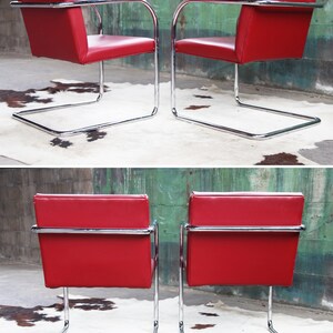 Mid Century Modern Thonet Mies Van Der Rohe Brno Red Chrome Cantilever Dining / Side / Accent Chairs 4 Avail. Sold Ind. SET avail. image 7