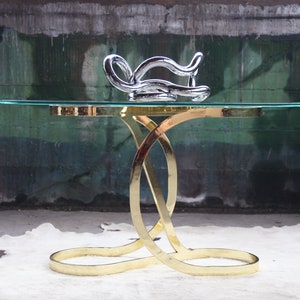 Mid Century Milo Baughman DIA Brass Ribbon Curved Console Table Hollywood Regency MCM Post Modern