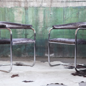 HOLD ** Mid Century Modern PAIR of Chairs by Anton Lorenz for Thonet Bent Chrome Cantilever Chair Post Modern Grey Gray