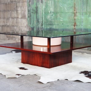 HOLD ** EXTREMELY RARE Danish Mid Century Modern Rosewood + Smoked Glass Lighted Cube Table Cocktail Coffee McM Postmodern Style Denmark