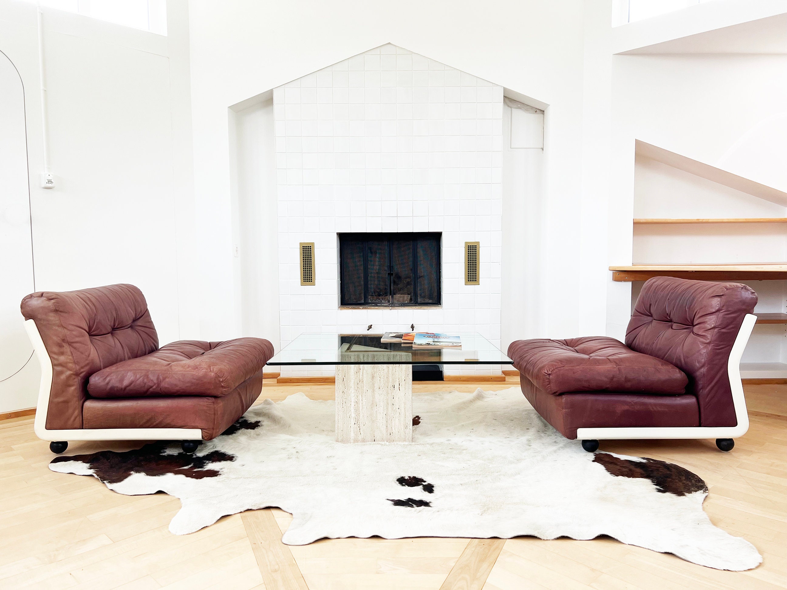 1970s Brown Leather Amanta Modular Lounge Chair by Mario Bellini for C&b Italia, White Frame, One Chair