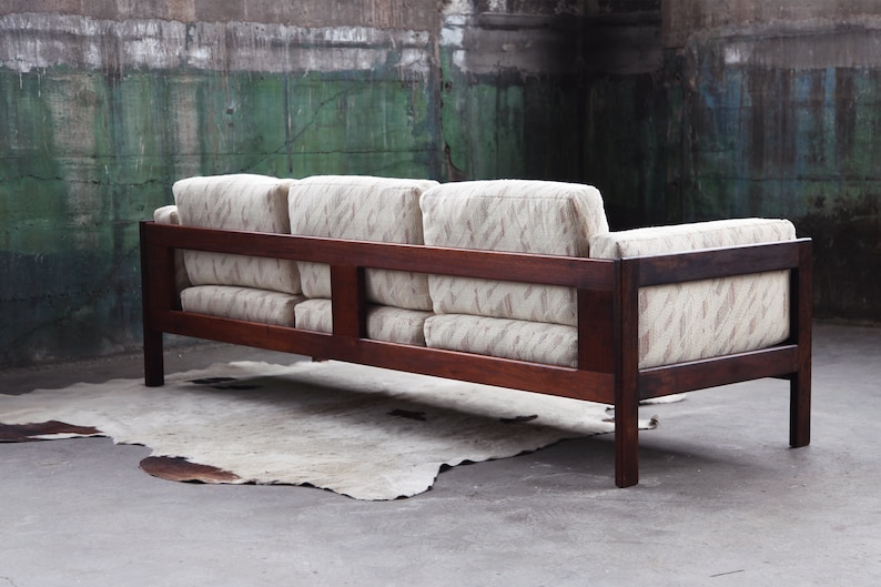 RARE Bastiano Sofa by Tobia Scarpa for Knoll in Rosewood with Knoll textiles upholstered cushions Fully customizable avail. MCM Postmodern image 1