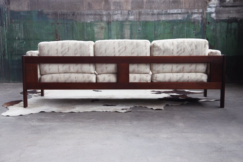 RARE Bastiano Sofa by Tobia Scarpa for Knoll in Rosewood with Knoll textiles upholstered cushions Fully customizable avail. MCM Postmodern image 2