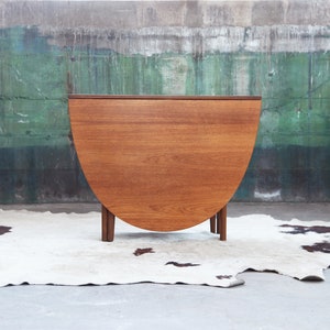 HOLD Mid Century Danish Modern Teak Oval Table with drop down leavesConsole Table also beautiful wood grain mcm Scandinavian Denmark image 6