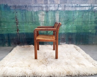 1970s Brutalist Daumier style Postmodern Solid Wood Lounge Side Accent Chair Armchair