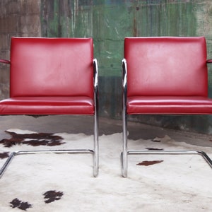 Mid Century Modern Thonet Mies Van Der Rohe Brno Red Chrome Cantilever Dining / Side / Accent Chairs 4 Avail. Sold Ind. SET avail. image 5