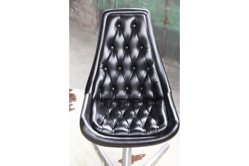 SOLD Black Tufted Vladimir Kagan Sculpta Star Trek Unicorn Swivel Chair With Steel V Base by Chromcraft, 1966 image 4