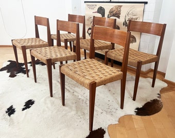 Vintage 1958 Set 6 Pia Chairs by Poul Cadovius for Royal Persiennen Woven Seats