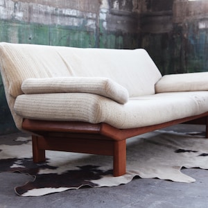 SOLD ** Mid Century Danish Modern Teak Large Gondola Sofa DENMARK Loveseat Adrian Pearsall style Scandinavian