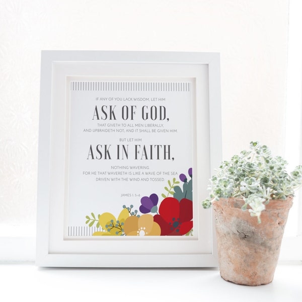 2017 LDS Young Women's Mutual Theme Poster Pack | Ask of God Ask in Faith | White Floral | Latter Day Saint LDS |Mormon Art | James 1:5-6