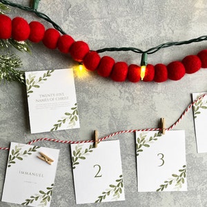 Kerstadventskalender Boek van Mormon en NBG - Adventslinger met namen van Christus | Eucalyptusbladeren