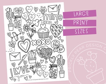 HUGE Valentine Coloring Poster and Coloring Pages - Etsy