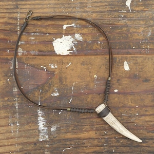 Real Antler Necklace, Deer Horn Pendant with Leather