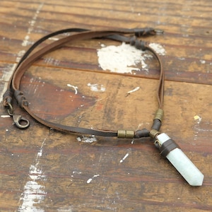 Crystal Point Leather Necklace, Small Gemstone Pendant