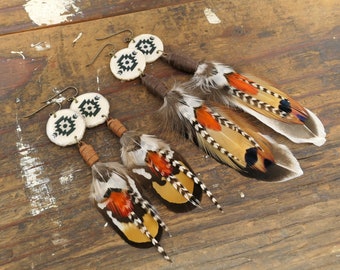 Real Feather Earrings Boho Aztec Western Inspired - Antler Jewelry