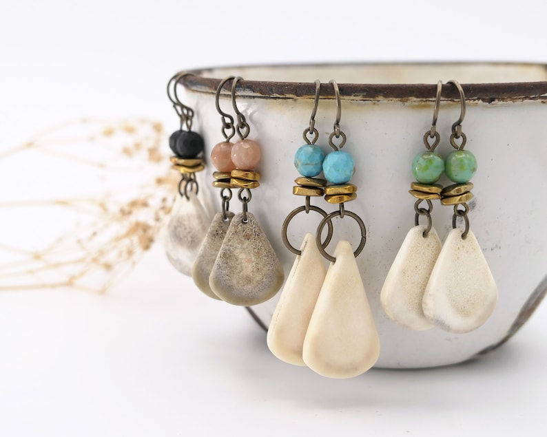 Antler Teardrop Earrings: Dangle Boho, Lightweight Small, Handmade ...