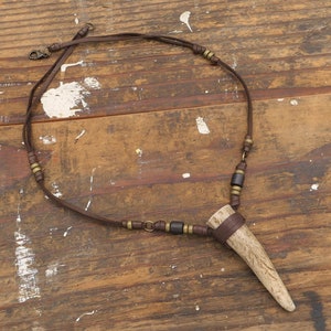 Deer Antler Tip Necklace Leather Wrapped Horn Pendant Boho Gypsy image 2