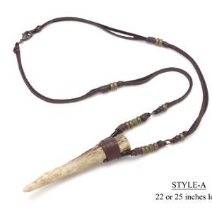 Deer Antler Tip Necklace Leather Wrapped Horn Pendant Boho Gypsy image 5