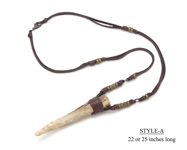 Deer Antler Tip Necklace Leather Wrapped Horn Pendant Boho Gypsy image 5