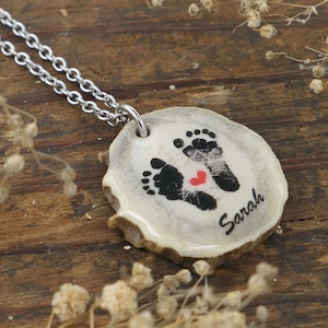 Baby footprint necklace, Personalized Newborn Gift for Mom, Antler Jewelry