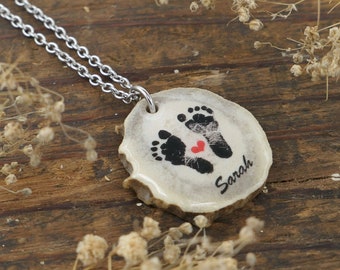 Baby footprint necklace, Personalized Newborn Gift for Mom, Antler Jewelry