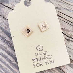 Gold Stud Earrings, Swirl Earrings, Small Earrings, Dainty Earrings, Hand Stamped Earrings, coil Earrings, Small Gold Earrings