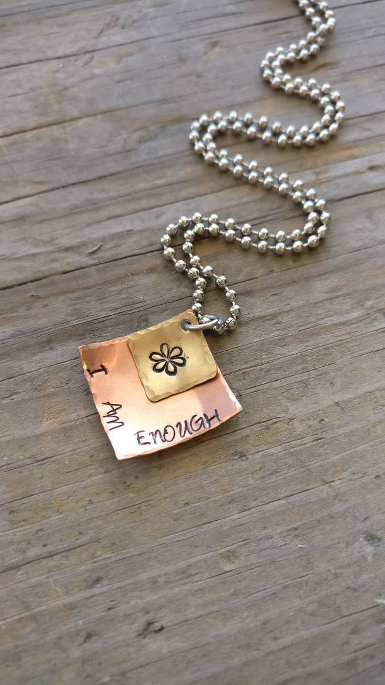 I AM ENOUGH Hand Stamped Mixed Metal Necklace Brass Layered Necklace Copper encouragement gift Inspirational Gift