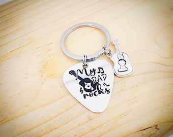Father's Day Gift, Father's Day Guitar Gift, Father's Day Keychain, Guitar Pick for Dad, Guitar Keychain for Dad, Personalized Dad Keychain