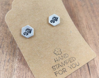 Silver Stud Earrings, Turtle Earrings, Small Earrings, Dainty Earrings, Hand Stamped Earrings, Turtle Jewelry, Small Silver Earrings