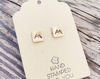 Gold Stud Earrings, mountain Earrings, Small Earrings, Dainty Earrings, Hand Stamped Earrings, mountain Jewelry, Small Gold Earrings