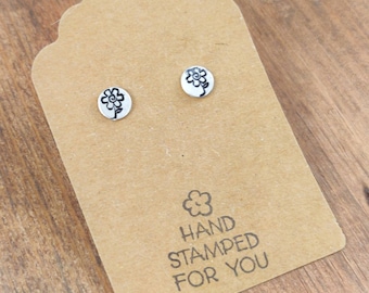 Silver Stud Earrings, Flower Earrings, Small Earrings, Dainty Earrings, Hand Stamped Earrings, Flower Jewelry, Small Silver Earrings