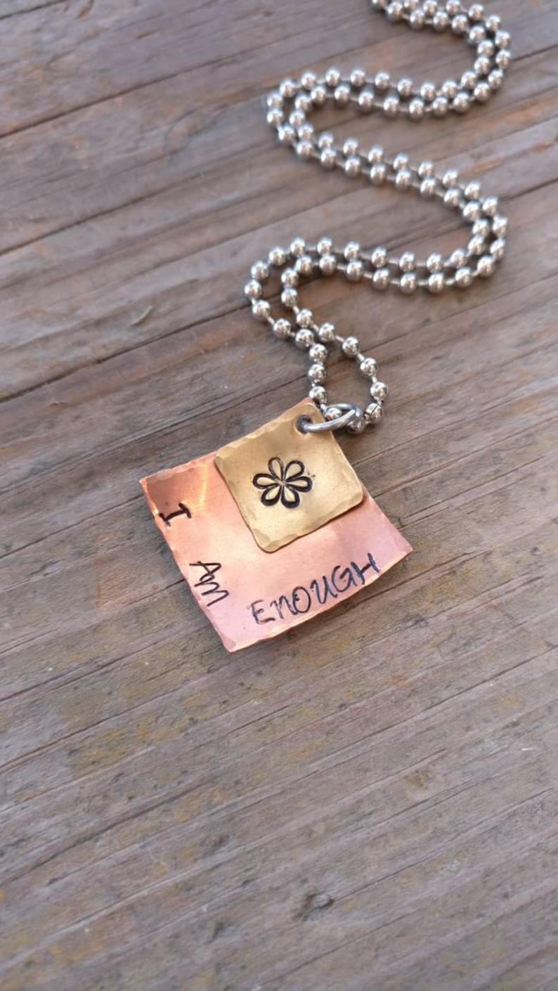 I AM ENOUGH Hand Stamped Mixed Metal Necklace Brass Layered Necklace Copper encouragement gift Inspirational Gift