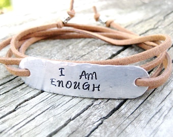 Personalized Bracelet Wrap, I Am Enough, Encouragement Bracelet, Bracelet With Words, Encouragement Gift, Motivational Bracelet