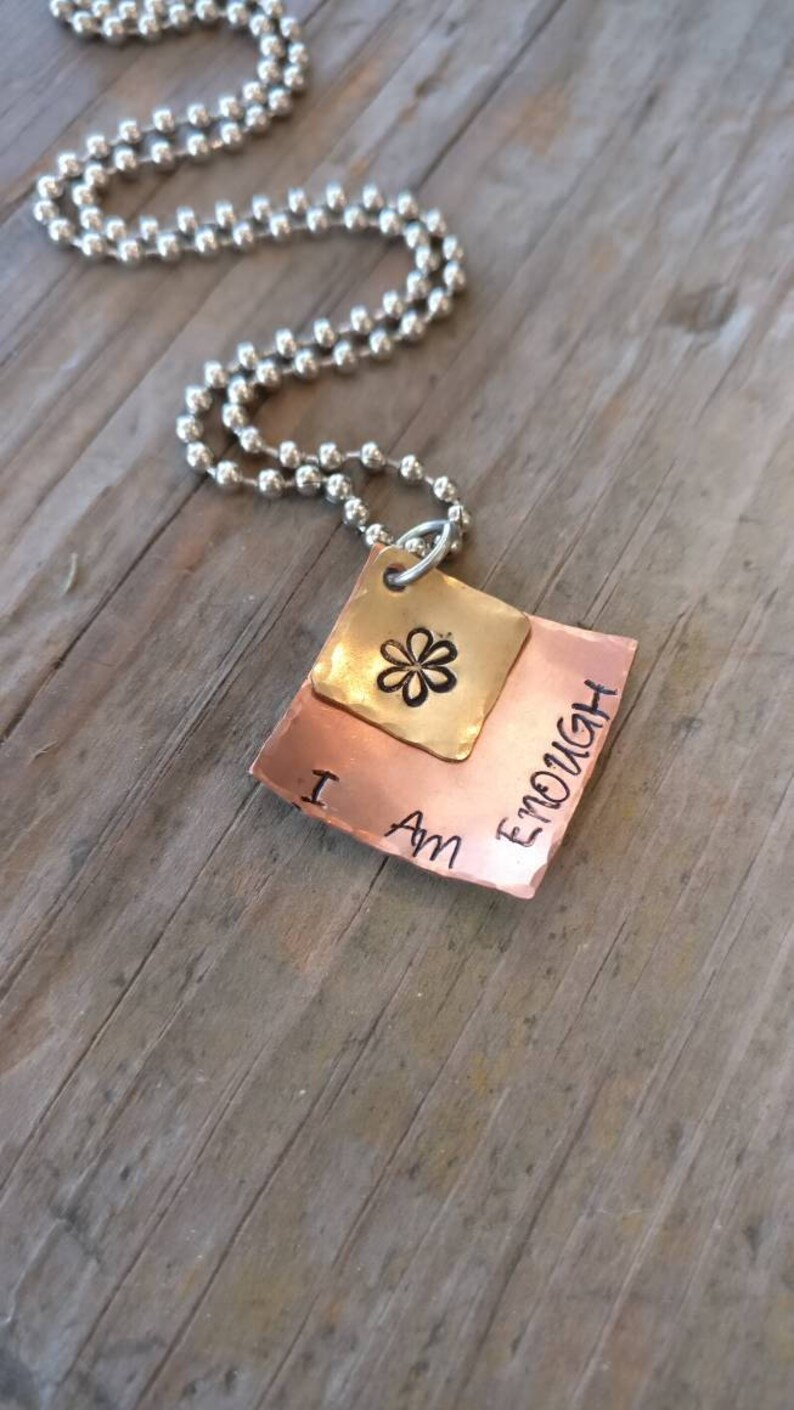 I AM ENOUGH Hand Stamped Mixed Metal Necklace Brass Layered Necklace Copper encouragement gift Inspirational Gift