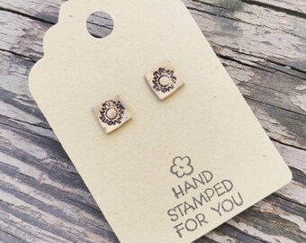 Gold Stud Earrings, Hand Stamped Sun Jewelry