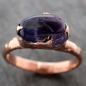 Sapphire purple violet polished 14k gold Solitaire gemstone ring 2794