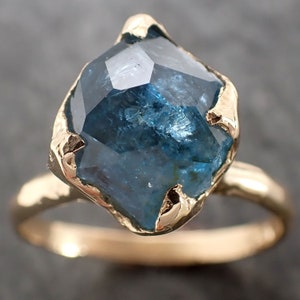 Partially faceted Aquamarine Solitaire Ring 18k gold Custom One Of a Kind Gemstone Ring Bespoke byAngeline 2982