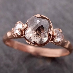 Fancy cut white Diamond Engagement 14k Rose Gold Multi stone Wedding Ring byAngeline 1891