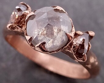 Fancy cut white Diamond Multi stone cognac half moon Diamonds Engagement 14k Rose Gold ring byAngeline 1933