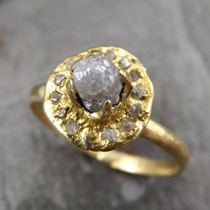 Raw Rough Diamond Halo Engagement 18k Gold Wedding Ring diamond Stacking Ring Rough Diamond Ring byAngeline 0050