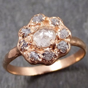 Fancy cut and Raw Rough Diamond Halo Engagement 14k Rose Gold Wedding Ring diamond Stacking Ring Rough Diamond Ring by Angeline 0861