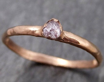 Faceted Fancy cut Rose Dainty Diamond Solitaire Engagement 14k Rose Gold Wedding Ring byAngeline 0880