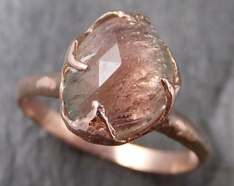 Fancy cut watermelon Tourmaline Rose Gold Ring Gemstone Solitaire recycled 14k statement cocktail statement 1327