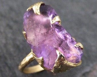 Amethyst Gold Ring Purple Gemstone Recycled 18k yellow Gold Gemstone One of a kind Birthstone Unique Cocktail Statement ring byAngeline 0124