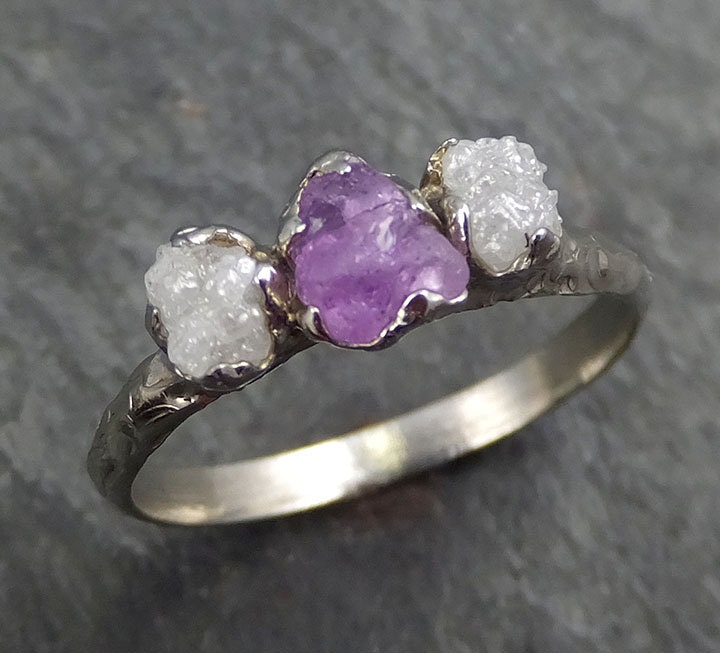 Raw Sapphire Diamond White Gold Engagement Ring Purple Wedding - Etsy