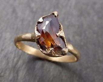 Fancy cut Cognac half moon Diamond Solitaire Engagement 14k Yellow Gold Wedding Ring Diamond Ring byAngeline 1631