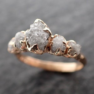 CUSTOM Raw Diamond Rose gold multi stone Engagement Ring Rough Gold Wedding Delicate Ring diamond Wedding Ring Rough C2550 image 3